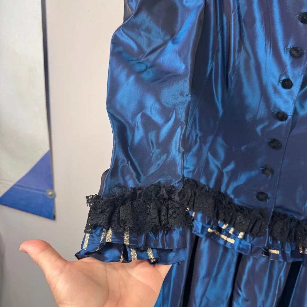 Recollections Victorian Steampunk Blue Taffeta Lace 2 Piece Skirt Set Womens S